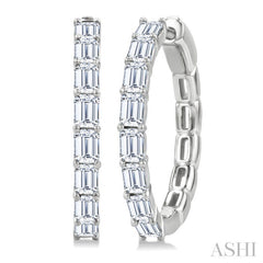 1 7/8 Ctw North-South Emerald Cut Diamond Fashion Hoop Earrings in 14K White Gold