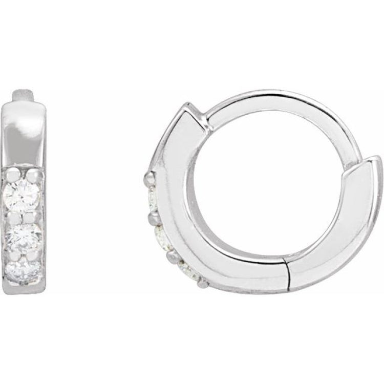 14K White Gold .03 CTW Lab-Grown Diamond Hinged 8 mm Hoop Earrings