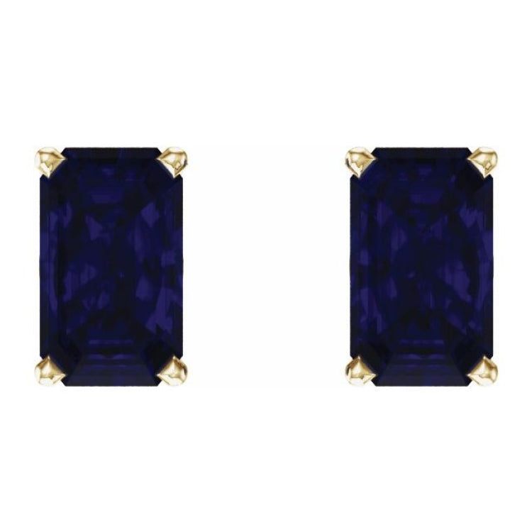14K Yellow Gold Lab-Grown Blue Sapphire Scroll Setting® Earrings