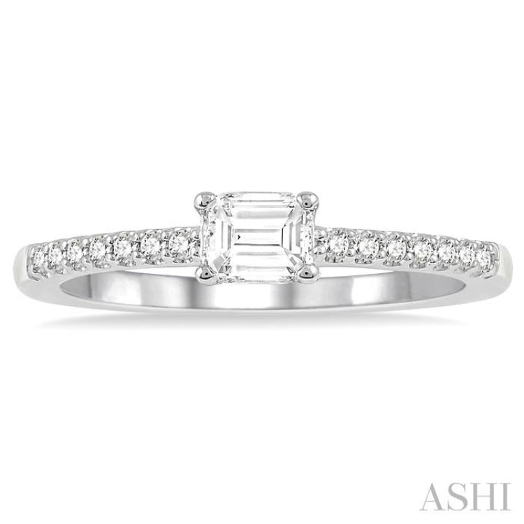 1/3 Ctw Emerald Shape & Round Cut Diamond East West Ring in 14K White Gold