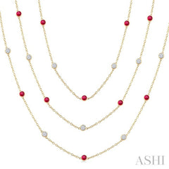 2.85 MM Mixed Shape Ruby and 2 3/4 Ctw Round Cut Diamond Precious Necklace in 14K Yellow Gold