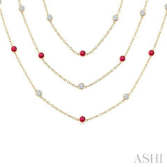 2.85 MM Mixed Shape Ruby and 2 3/4 Ctw Round Cut Diamond Precious Necklace in 14K Yellow Gold