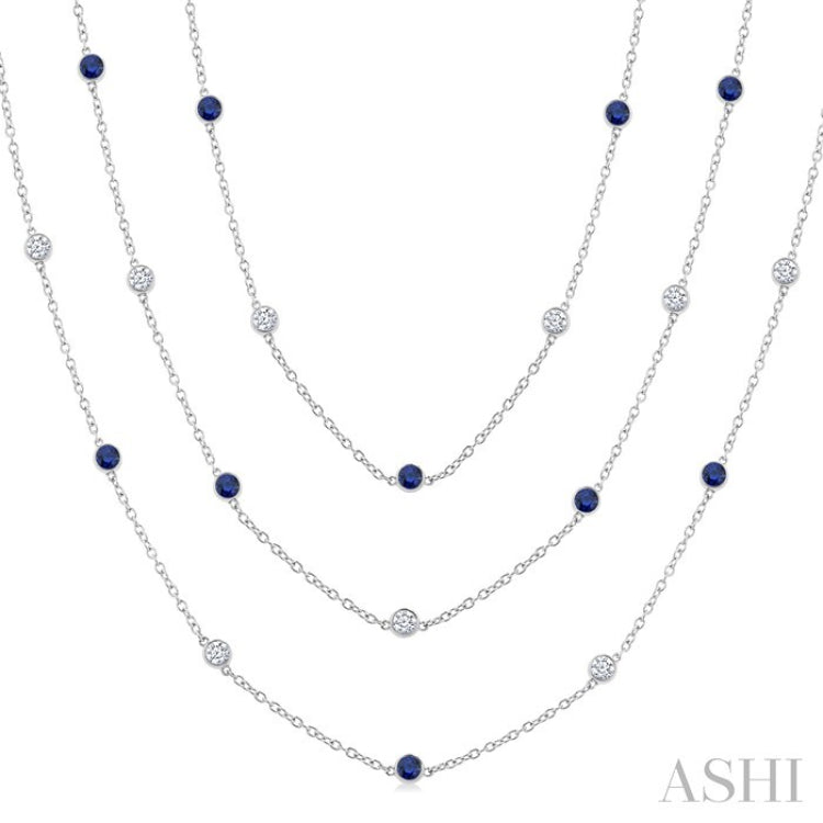 2.85 MM Round Shape Sapphire and 2 3/4 Ctw Round Cut Diamond Precious Necklace in 14K White Gold