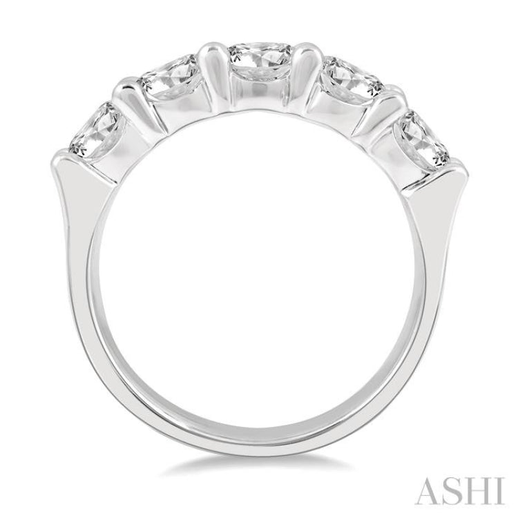 2 Ctw 5 Stone Round Cut Diamond Wedding Band in 14K White Gold
