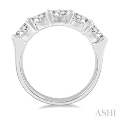 2 Ctw 5 Stone Round Cut Diamond Wedding Band in 14K White Gold