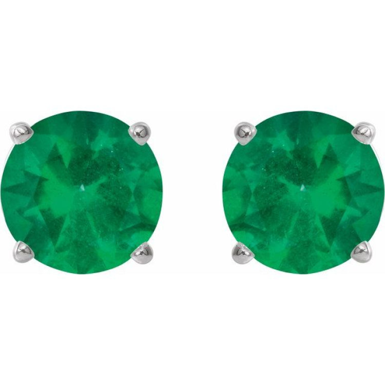 14K White Gold 5 mm Natural Emerald Earrings