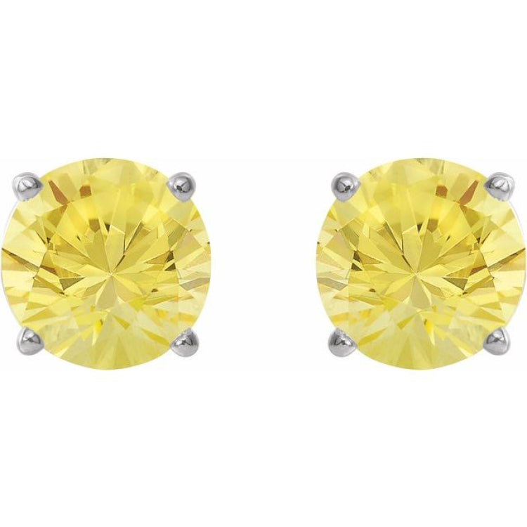 14K White Gold 4 mm Natural Yellow Sapphire Earrings
