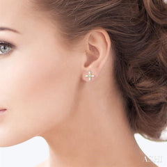 1/10 Ctw Greek Cross Baguette and Round Cut Diamond Petite Earrings in 10K Yellow Gold