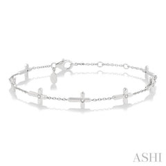 1/6 Ctw Cross Charm Petite Round Cut Diamond Station Bracelet in 10K White Gold