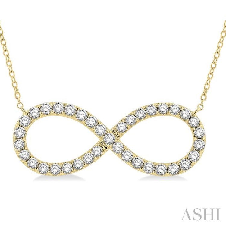 1 Ctw Round Cut Diamond Infinity Pendant With Chain in 14K Yellow Gold