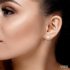 1/2 Ctw Cushion Shape Round Cut Diamond Lovebright Bezel Stud Earring in 14K Yellow and White Gold