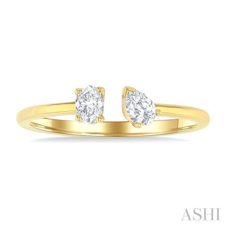 1/3 Ctw Toi Et Moi Oval and Pear Cut Diamond Open Fashion Ring in 14K Yellow Gold