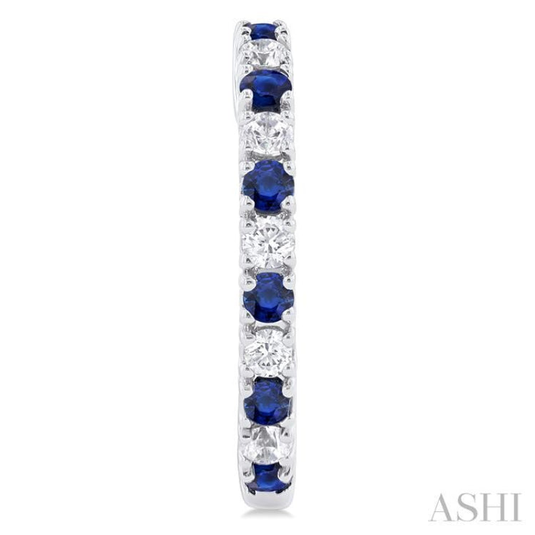 1.80 MM Round Shape Sapphire and 1/4 Ctw Round Cut Diamond Precious Hoop Earring in 10K White Gold