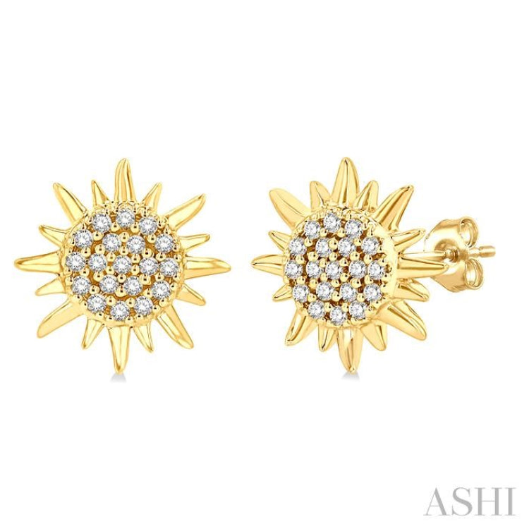 1/8 Ctw Petite Sun Round Cut Diamond Fashion Stud Earring in 10K Yellow Gold