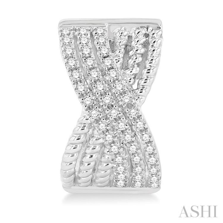 1/3 Ctw Petite Wide Criss Cross Rope and Round Cut Diamond Fashion Huggies in 14K White Gold