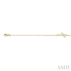 1/8 Ctw Petite Reclined Cross Round Cut Diamond Fashion Bracelet in 10K Yellow Gold