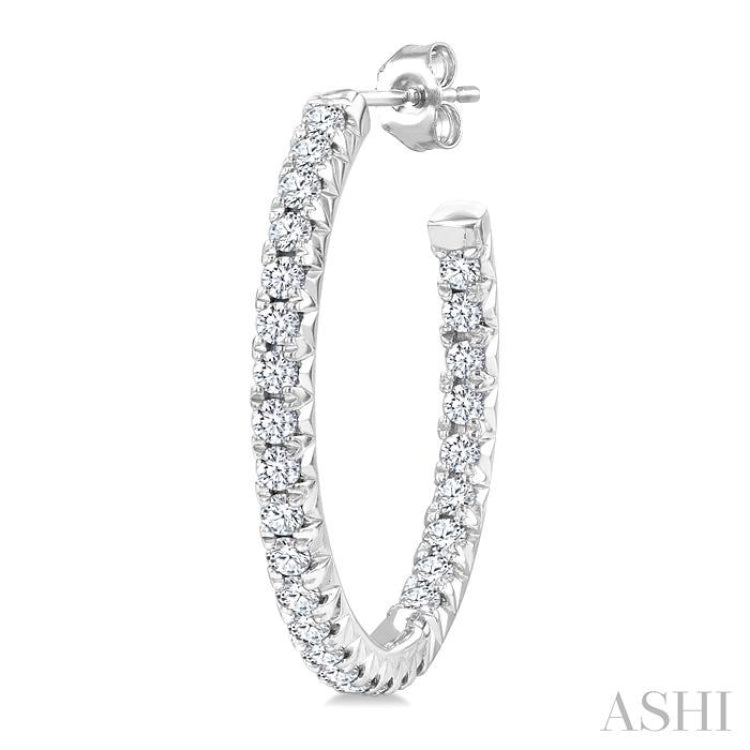 3/4 Ctw French Pave Set Round Cut Diamond Fashion Half Hoop Earring in 14K White Gold