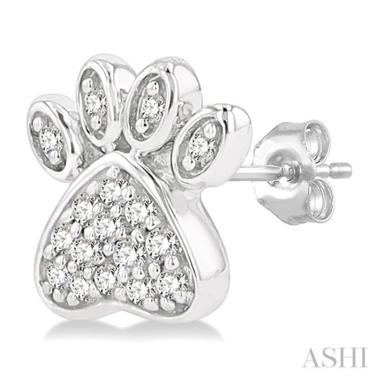 1/8 Ctw Petite Dog Paw Round Cut Diamond Fashion Stud Earring in 10K White Gold