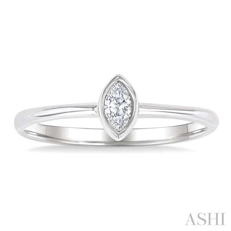 1/6 Ctw Petite Bezel Set Marquise Cut Diamond Fashion Ring in 10K White Gold