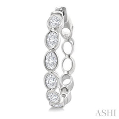 1 1/10 Ctw Bezel Set Oval Cut Diamond Fashion Hoop Earring in 14K White Gold