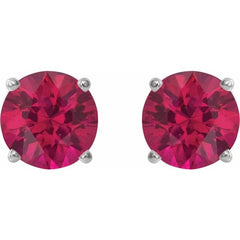 Platinum 6 mm Lab-Grown Ruby Earrings