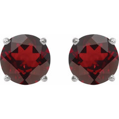 14K White Gold 8 mm Natural Mozambique Garnet Earrings