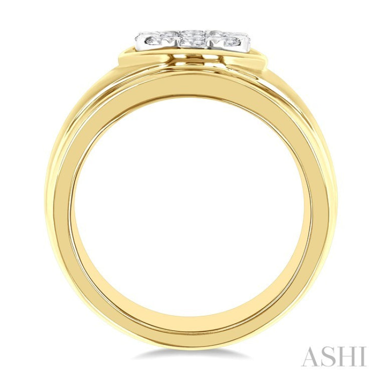 1 Ctw Circular Wide Shank Lovebright Round Cut Diamond Men's Ring in 10K Yellow and White Gold