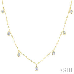 1 1/5 Ctw Bezel Set Mixed Diamond Cut Station Necklace in 14K Yellow Gold