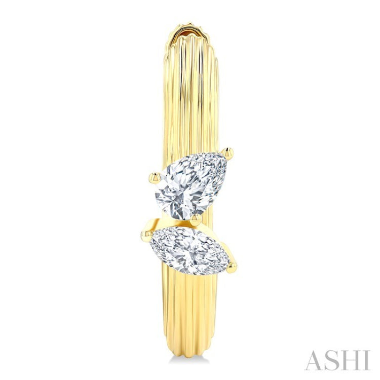 3/8 Ctw Marquise and Pear Cut Diamond Ribbed Hoop Fashion Earrings in 14K Yellow Gold