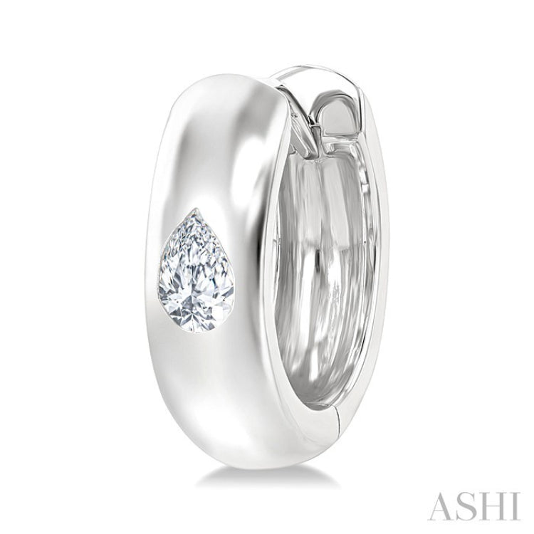 1/4 Ctw Bezel Set Pear Cut Diamond Fashion Huggie Earrings in 14K White Gold