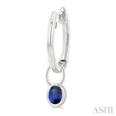 5x3 MM Bezel Set Oval Cut Sapphire Precious Fashion Huggie Earrings in 14K White Gold